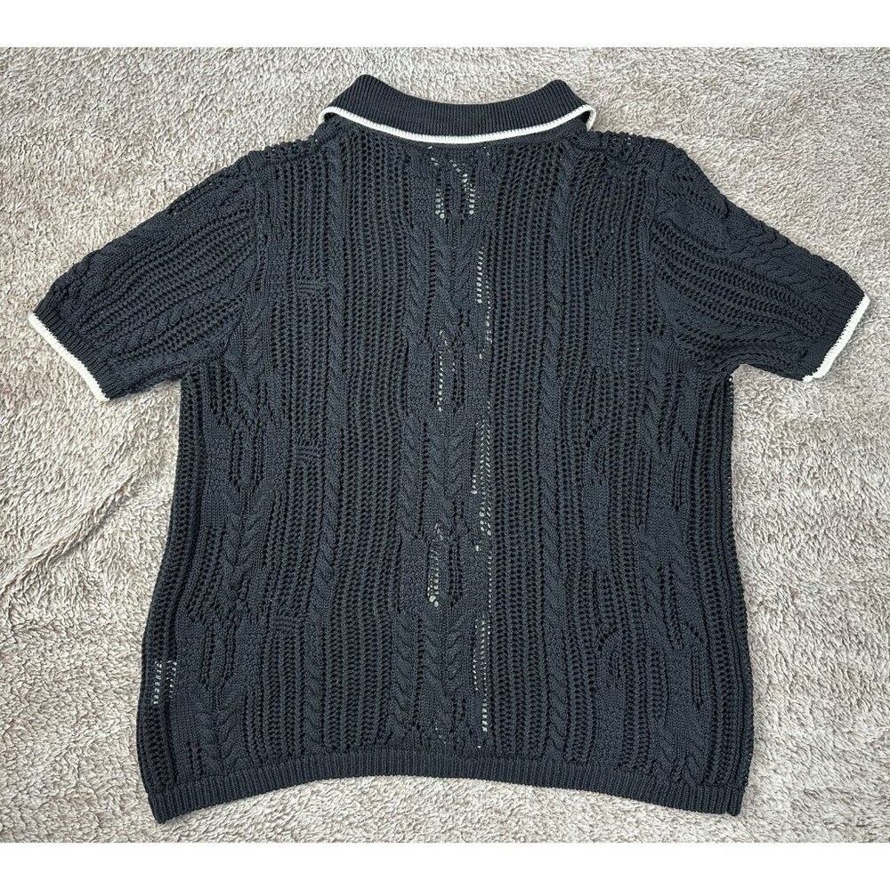 Jason Wu Black Crocheted Cable Knit Button-Down Shirt Size L - Picture 7 of 11